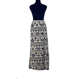 Black and Gray Aztec Design Maxi Skirt w/ High Side Slit!